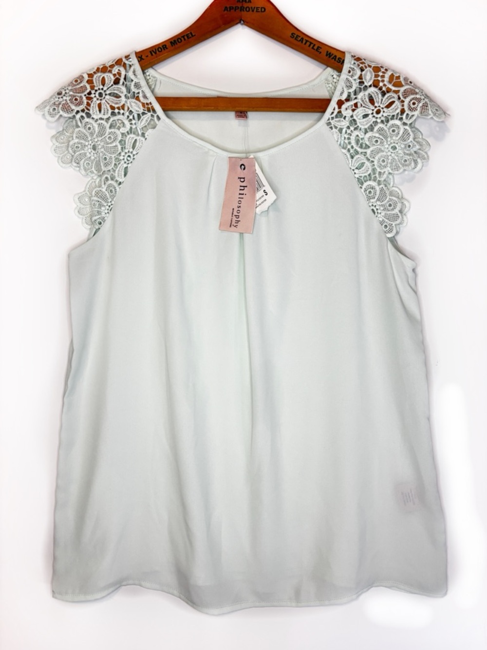 Philosophy Republic Clothing Mint Green Top with Lace Sleeves -S-